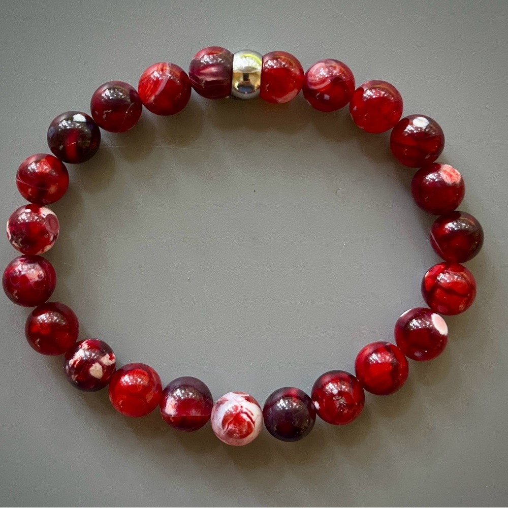 Red Fire Agate Handcrafted Bead Bracelet
